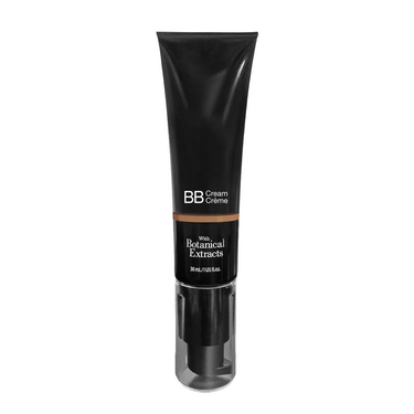 Black tube of BB cream with botanical extracts on a white background