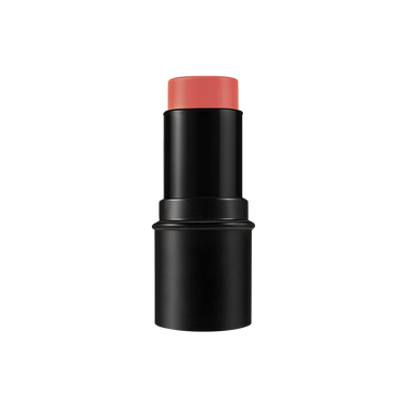 Black lipstick stick with pinkish-red cap on a white background