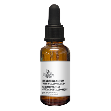 Hydrating serum bottle with dropper on a white background