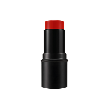 Black makeup stick with red cap on a white background