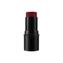 Black makeup stick with red top on a white background