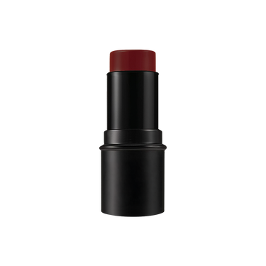 Black makeup stick with red top on a white background