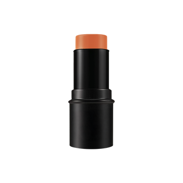 Black makeup stick with orange-tan color on a white background