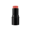 Black lipstick stick with pinkish-red cap on a white background
