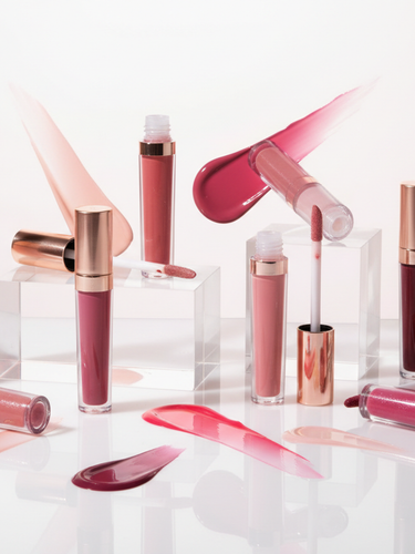 Generate an array of lipglosses during a photoshoot. Professional. Beautiful. Modern. TIktok famous.